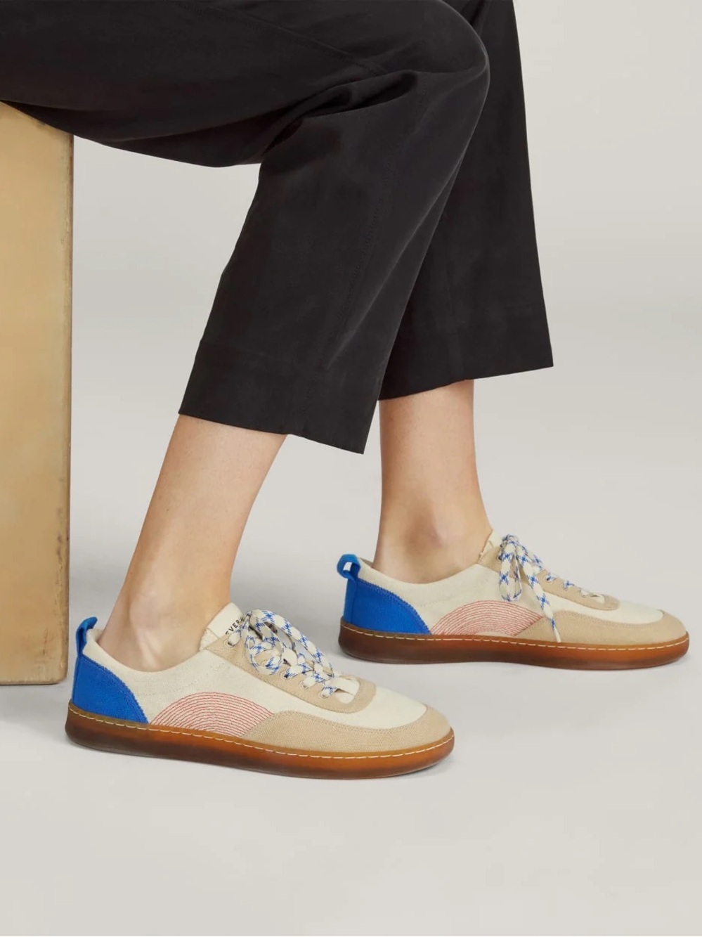 Everlane Tread Bare Casual Canvas Sneakers in Beige with Blue Accents female 6